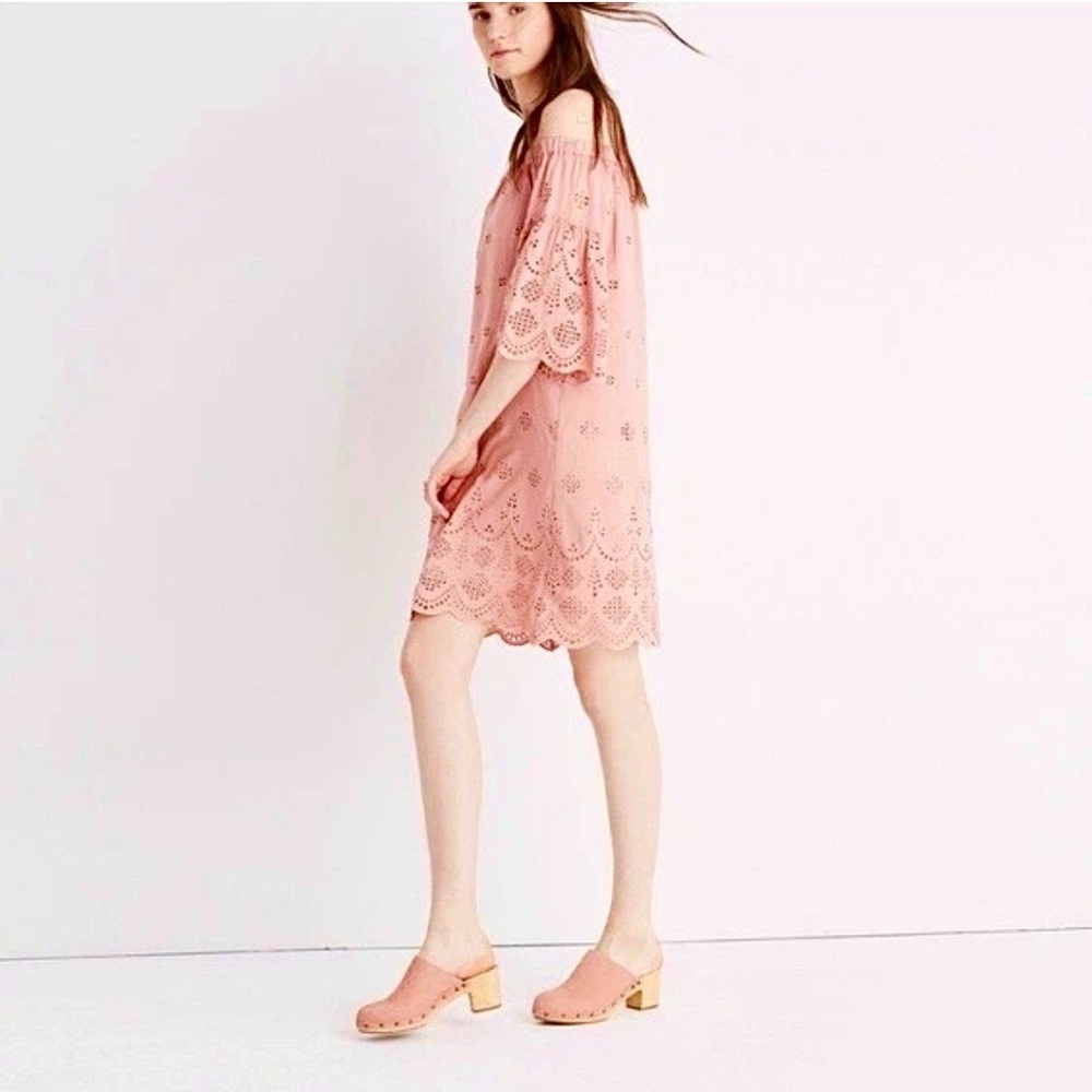 Madewell Off-Shoulder Eyelet Dress in Coral Pink Sz 12 - Picture 6 of 6